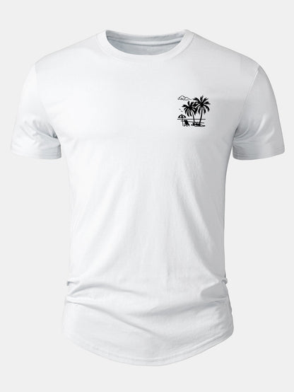 Vacation Palm Tree Print Cotton Arc Hem T-Shirt