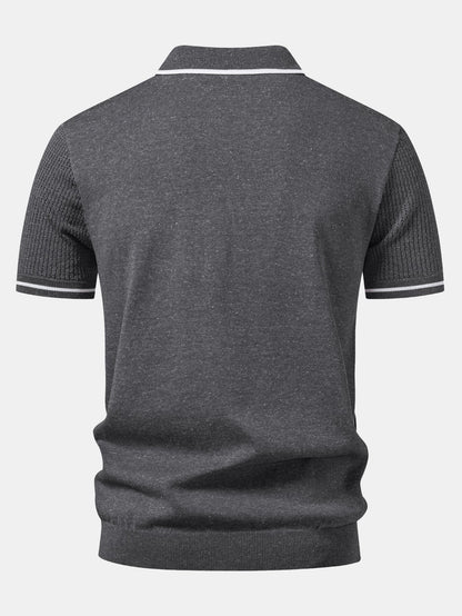 Contrast Stripe Trim Pocket Johnny Collar Knit Polo