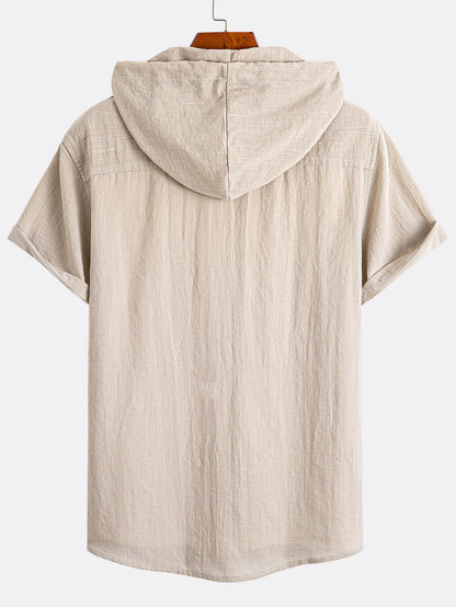Short Sleeve Linen Look Hooded Shirt