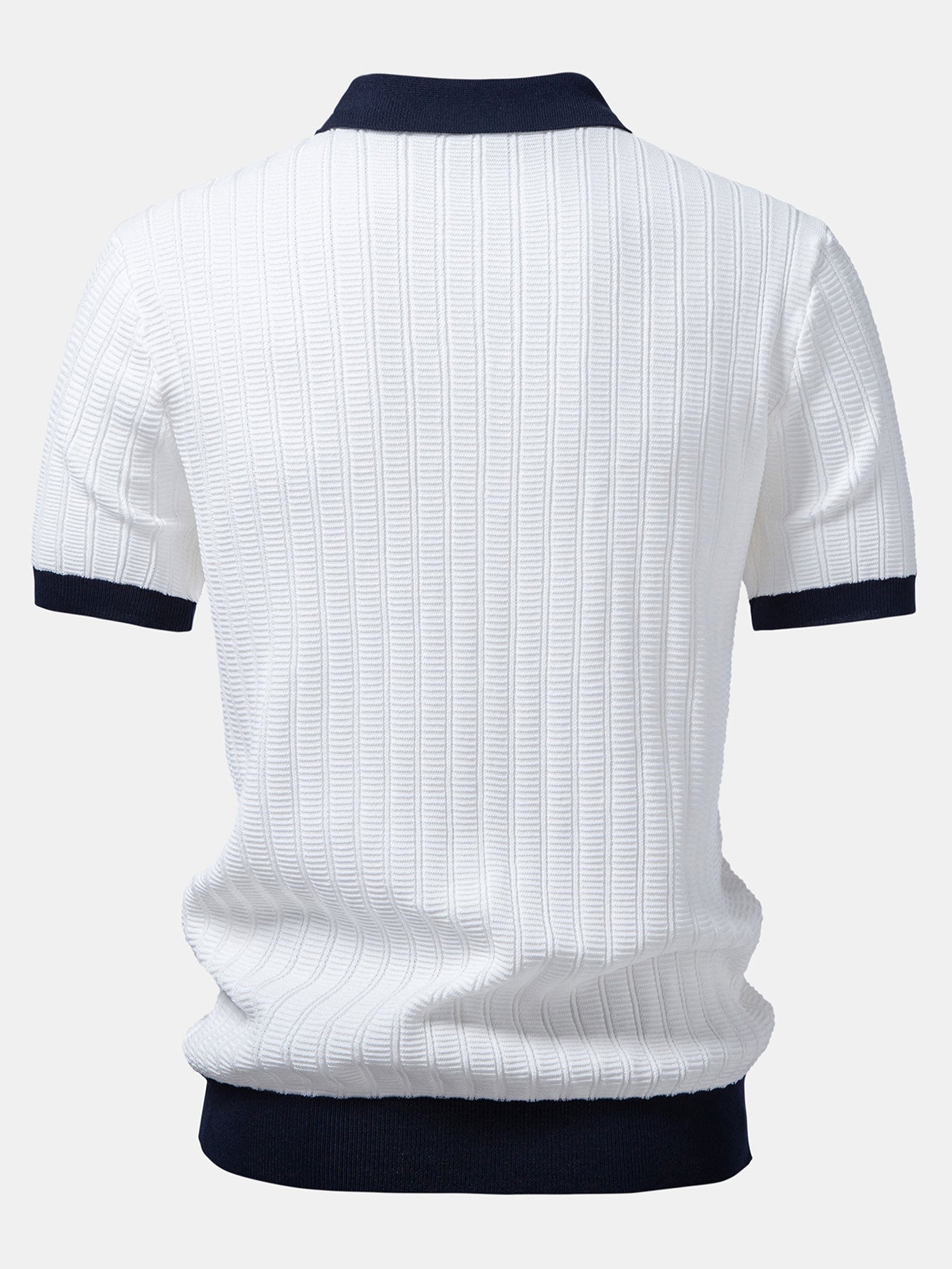 Contrast Textured Johnny Collar Knit Polo & Drawstring Knitted Waffle Pants