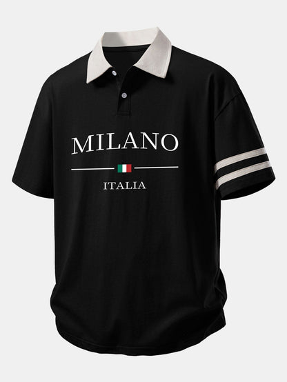 Relax Fit Milano Print Contrast Collar Polo Shirt & Cotton Drawstring 7" Shorts