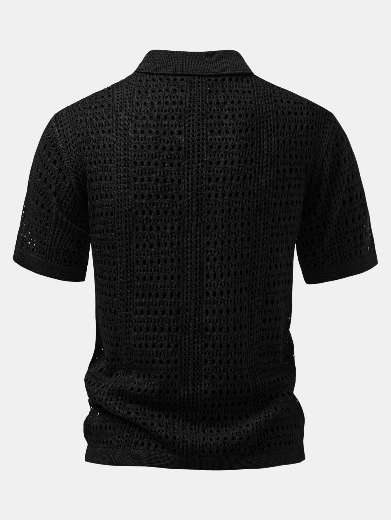 Crochet  V Neck Polo Shirt & Crinkle Textured Straight Leg Pants