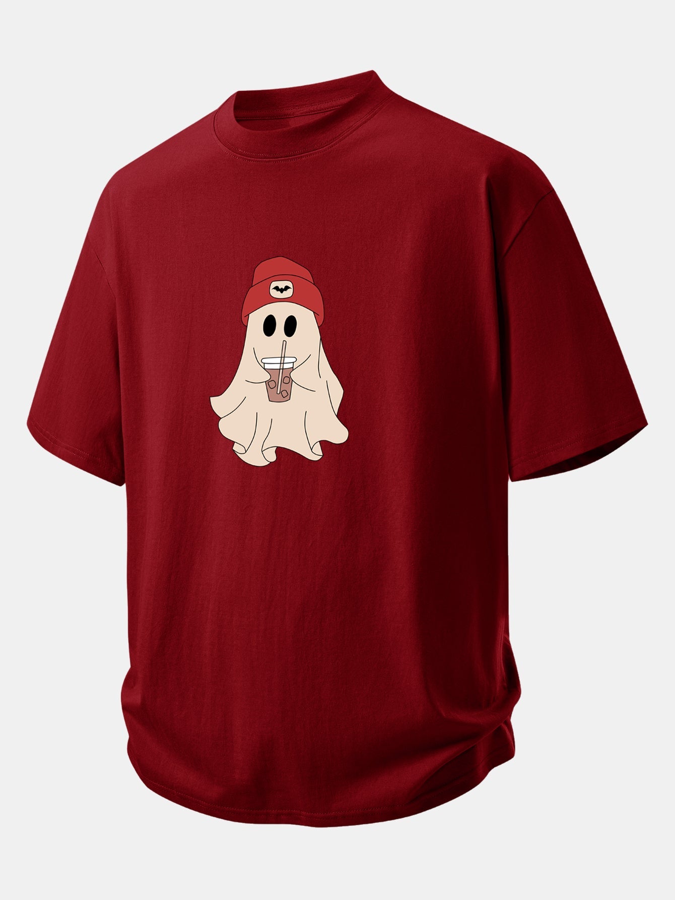 Relax Fit Red Hat Ghost Print Cotton T-Shirt