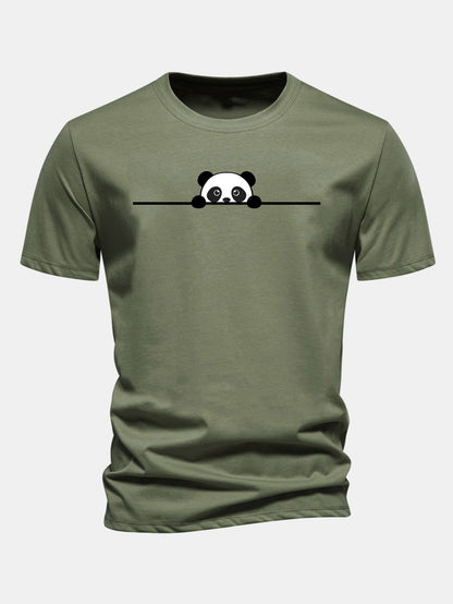 Regular Fit Peeking Panda Print Cotton T-Shirt