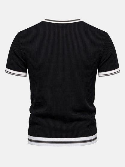 Textured Contrast Crew Neck Knit T-Shirt & Slim Fit Tapered Trousers