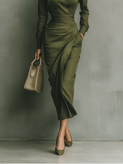 Army Green Cotton Blend Maxi Dress