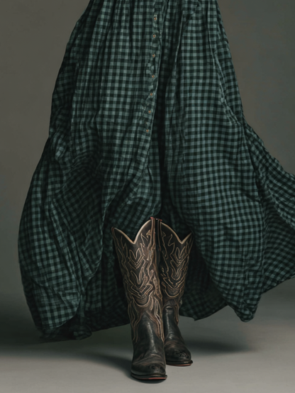 Plaid Long Sleeve Shirt Maxi Dress