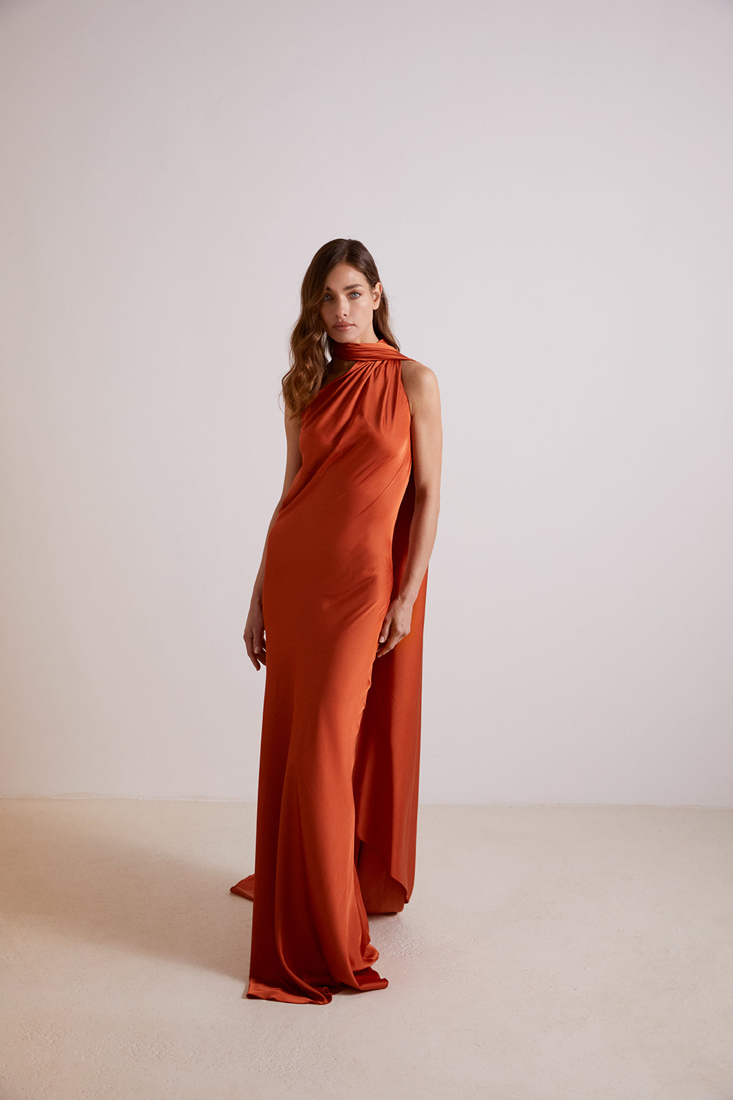 Terracotta Maxi Dress with Cape 🤎✨