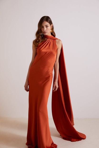 Terracotta Maxi Dress with Cape 🤎✨