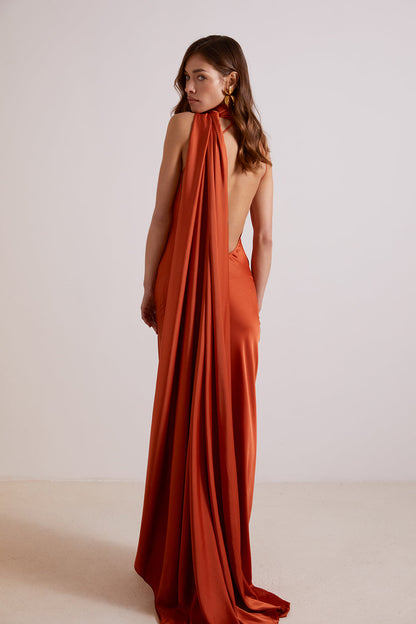 Terracotta Maxi Dress with Cape 🤎✨