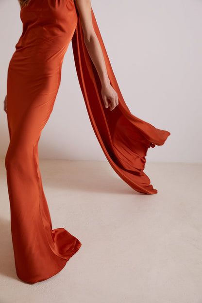 Terracotta Maxi Dress with Cape 🤎✨
