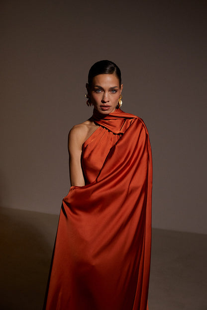 Terracotta Maxi Dress with Cape 🤎✨
