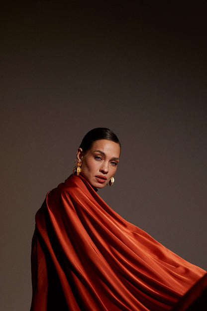Terracotta Maxi Dress with Cape 🤎✨