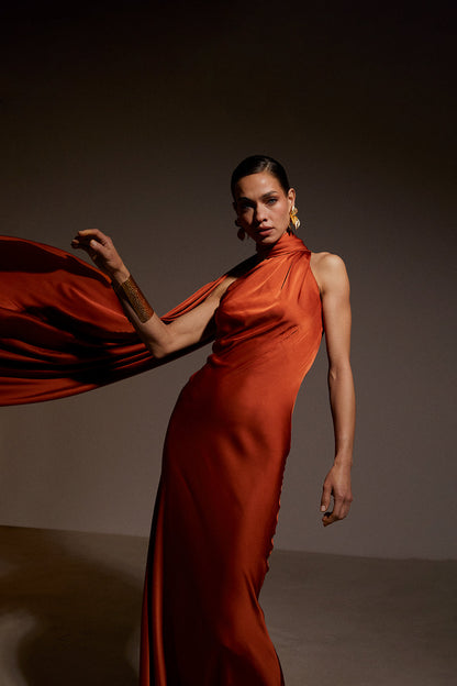 Terracotta Maxi Dress with Cape 🤎✨