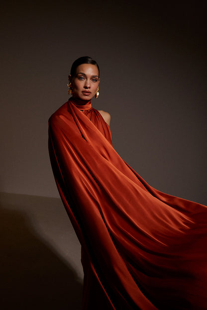 Terracotta Maxi Dress with Cape 🤎✨