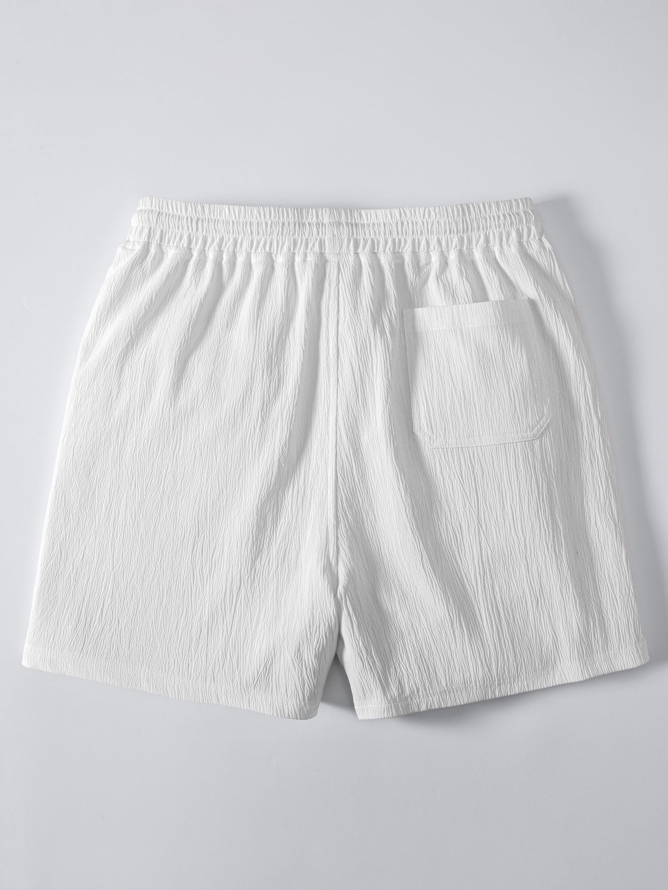 Linen Rayon Blend Button Up Shirt & Crinkle Textured Drawstring 5" Shorts
