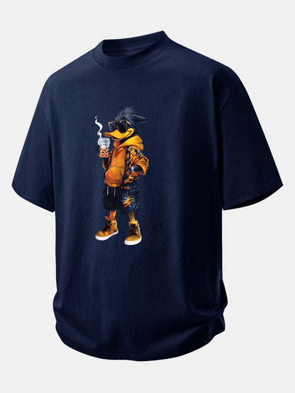 Relax Fit Cartoon Duck Print Cotton T-Shirt