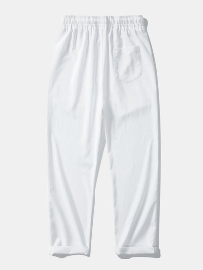 Crochet  V Neck Polo Shirt & Crinkle Textured Straight Leg Pants