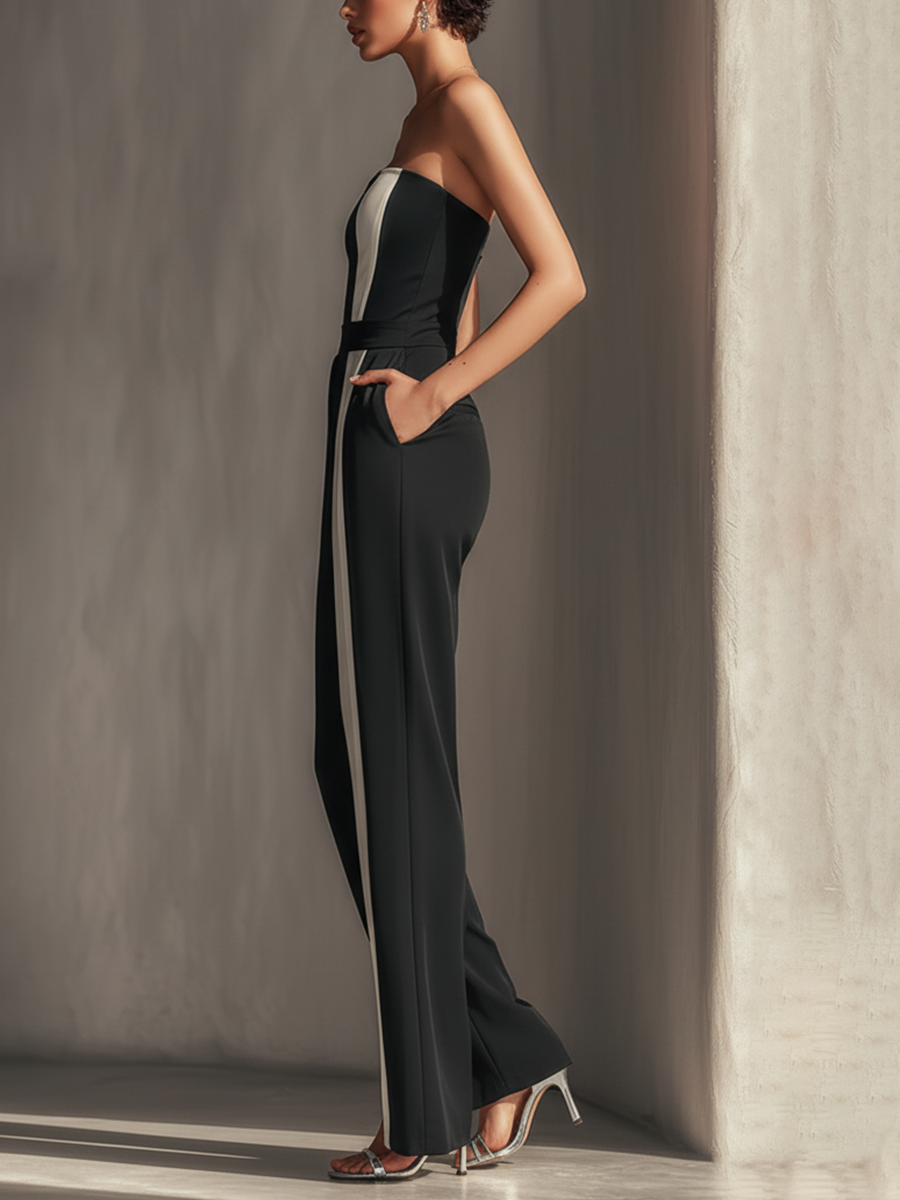 Strapless Contrast Stripe Jumpsuit