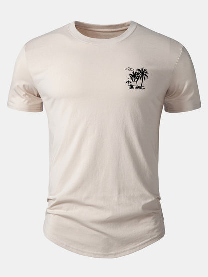Vacation Palm Tree Print Cotton Arc Hem T-Shirt