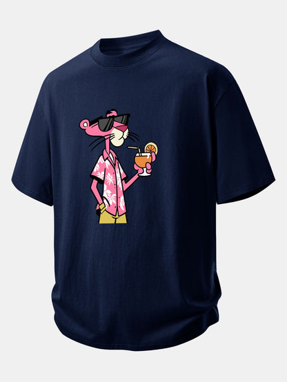 Relax Fit Vacation Pink Panther Print Cotton T-Shirt