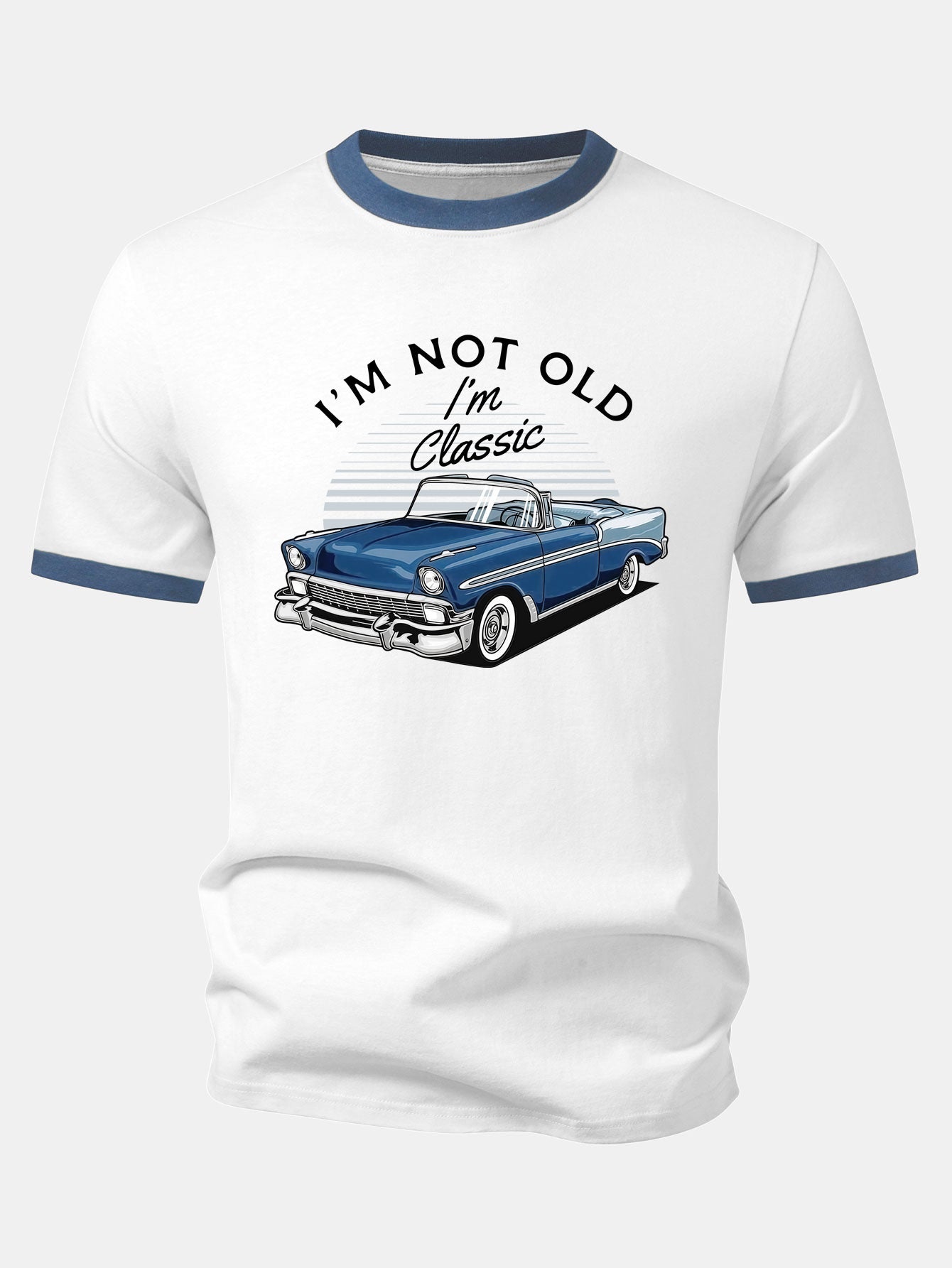 Vintage Car Print Contrast Ringer T-Shirt