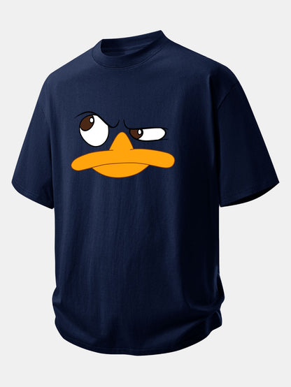 Relax Fit Emoji Duck Print Cotton T-Shirt