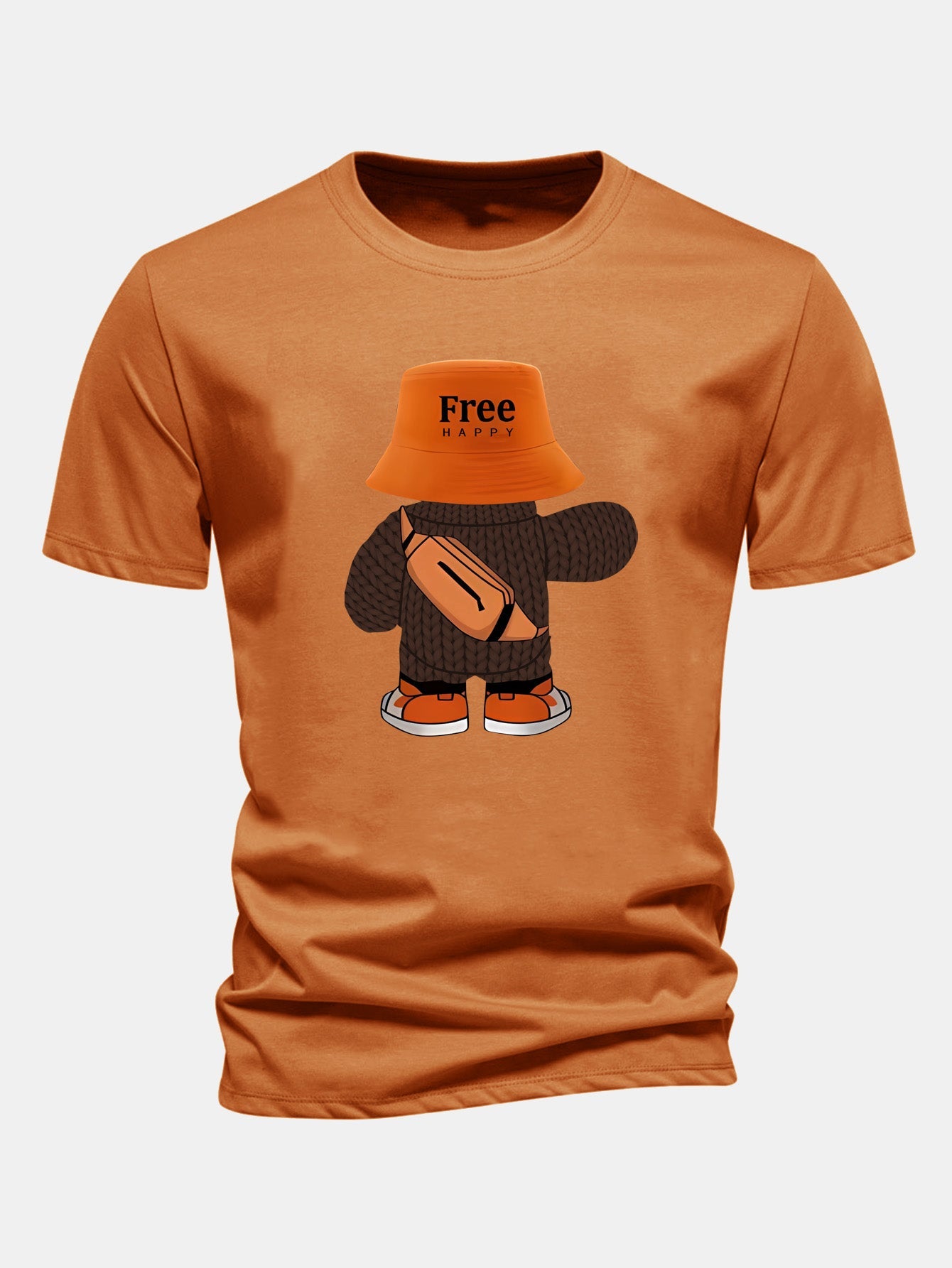 Regular Fit Yarn Bear Print Cotton T-Shirt