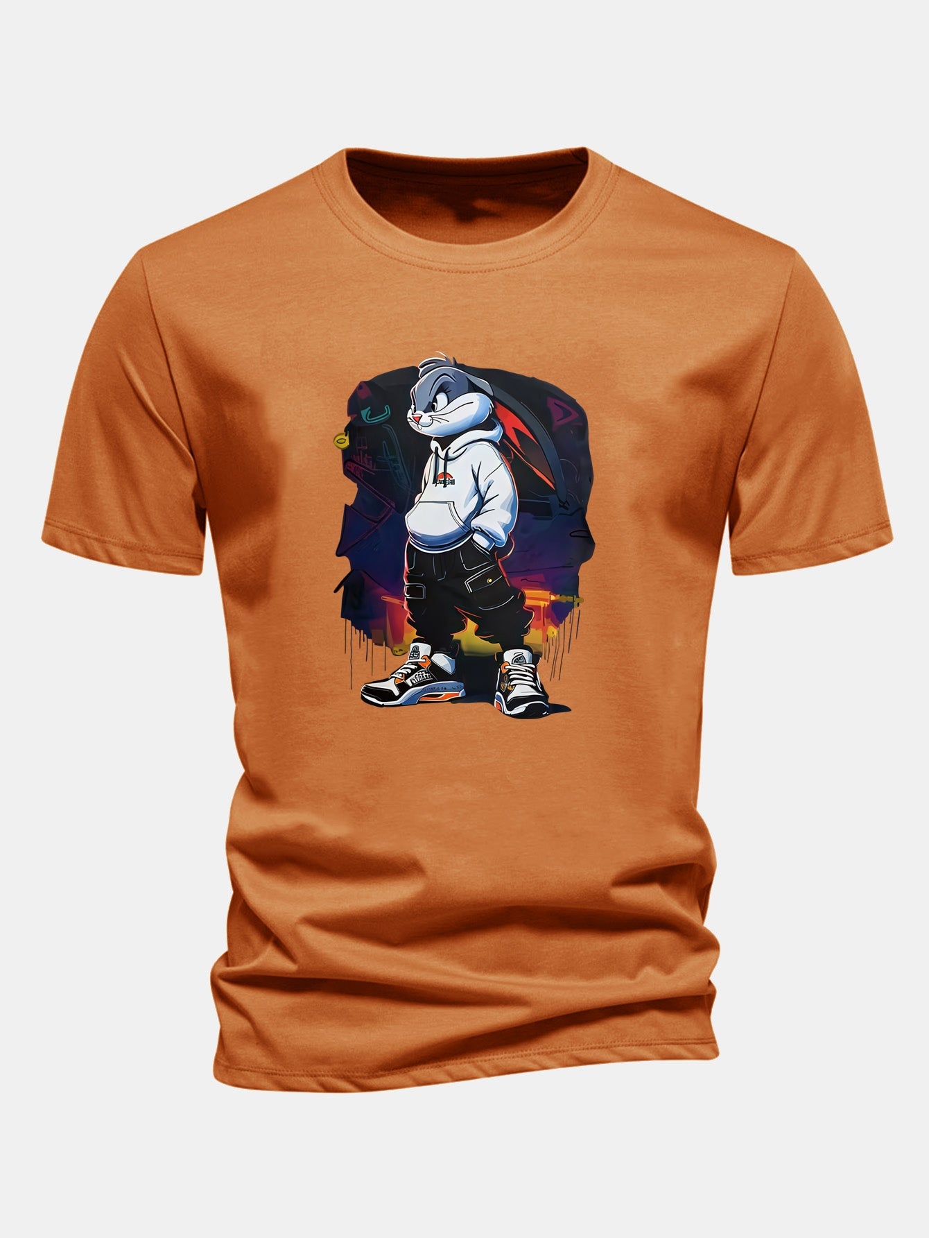Regular Fit Cartoon Rabbit Print Cotton T-Shirt