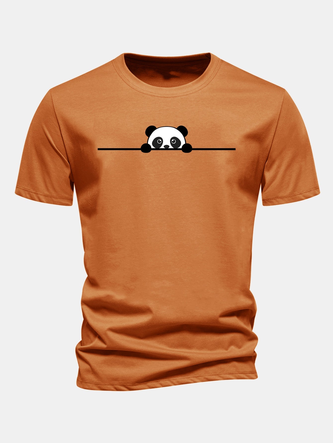 Regular Fit Peeking Panda Print Cotton T-Shirt