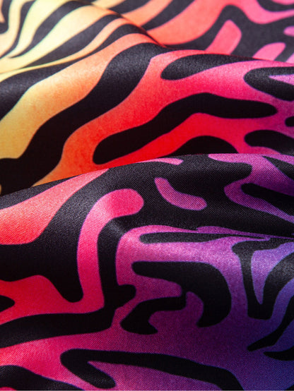 Tiger Patchwork Button Up Shirt & Swim Shorts