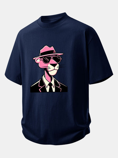 Relax Fit Pink Panther Gentleman Print Cotton T-Shirt