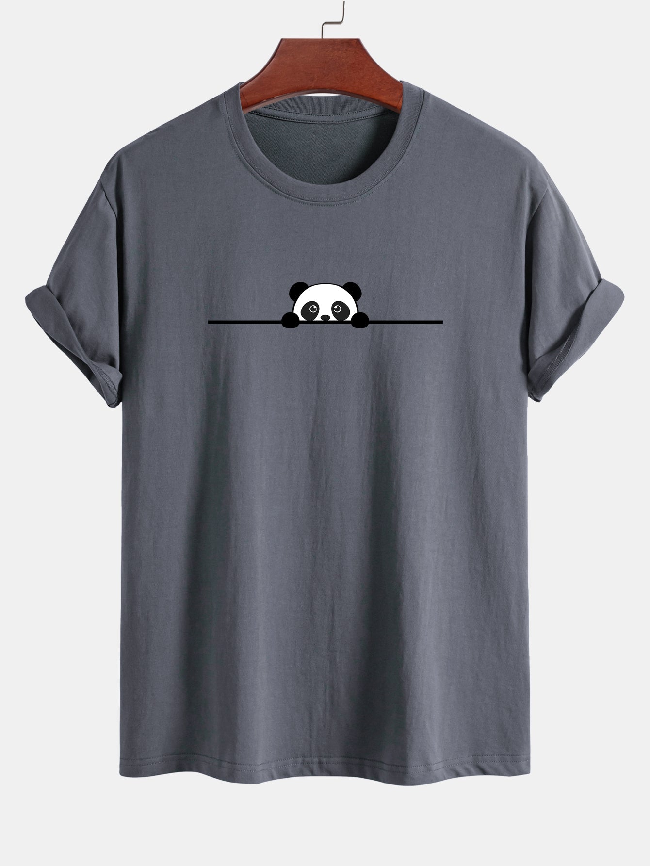 Regular Fit Peeking Panda Print Cotton T-Shirt