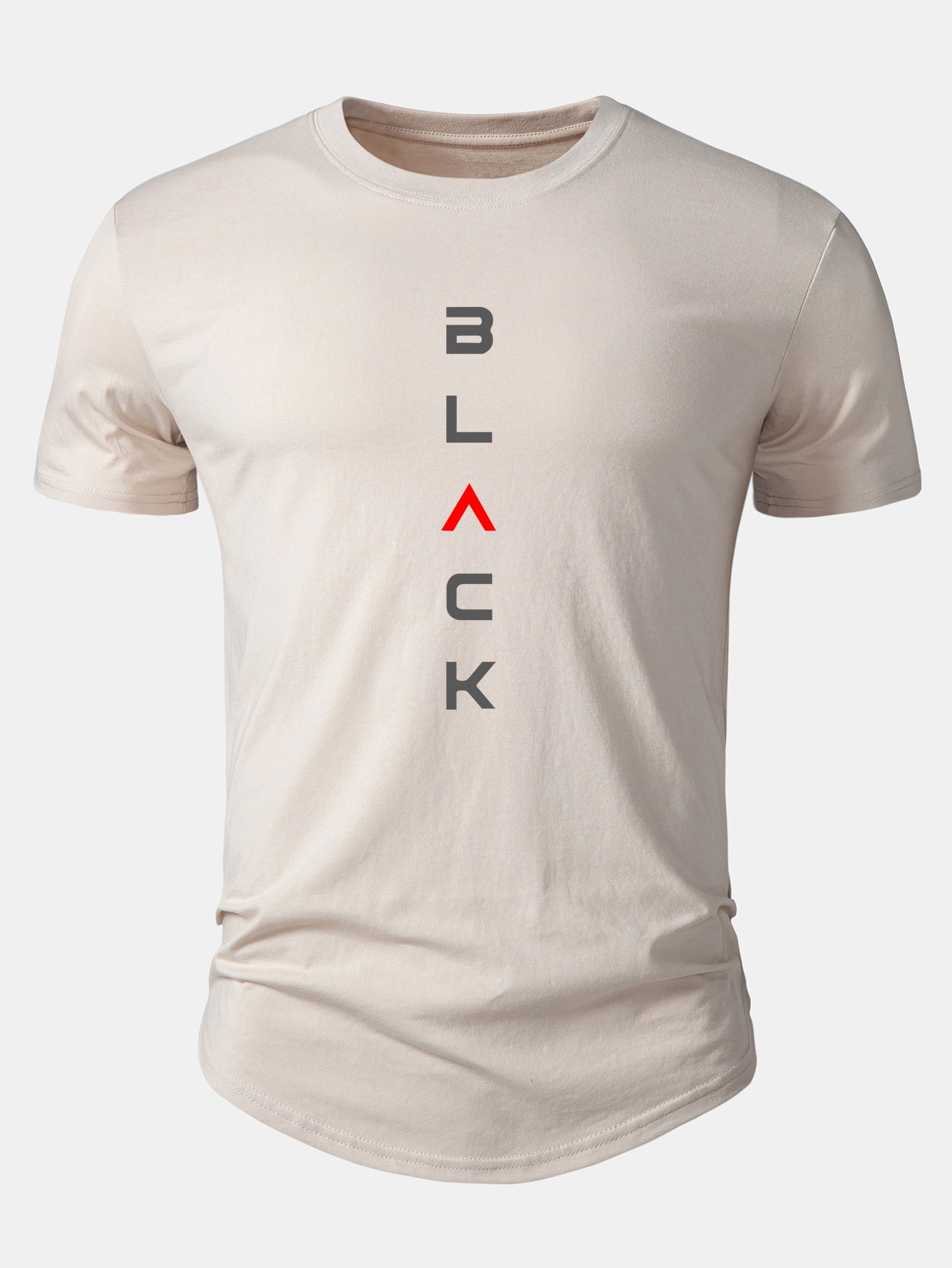 Black Print Cotton Arc Hem T-Shirt