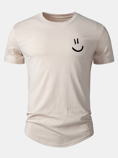 Smiley Print Cotton Arc Hem T-Shirt