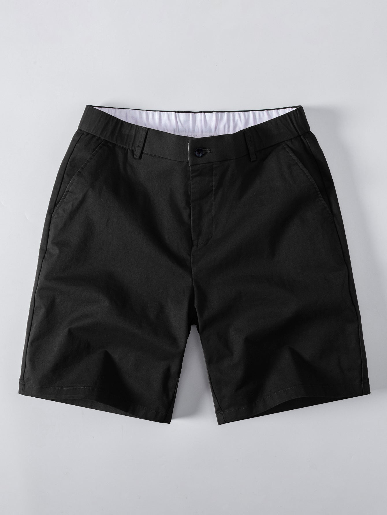 Contrast Trim Textured Zipper Knit Polo & Elastic Waist Chino Shorts