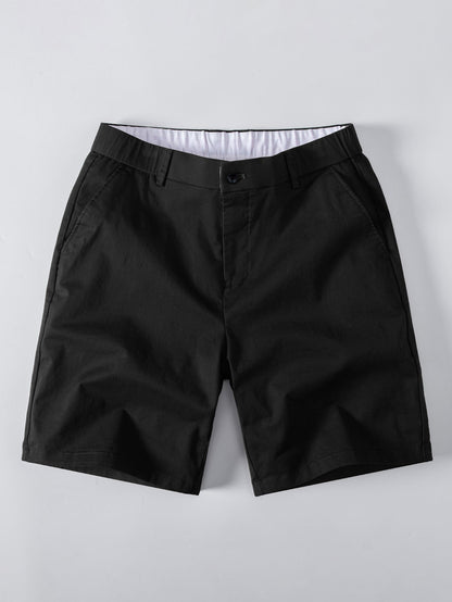 Contrast Trim Textured Zipper Knit Polo & Elastic Waist Chino Shorts