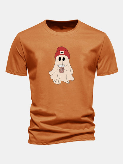 Regular Fit Red Hat Ghost Print Cotton T-Shirt