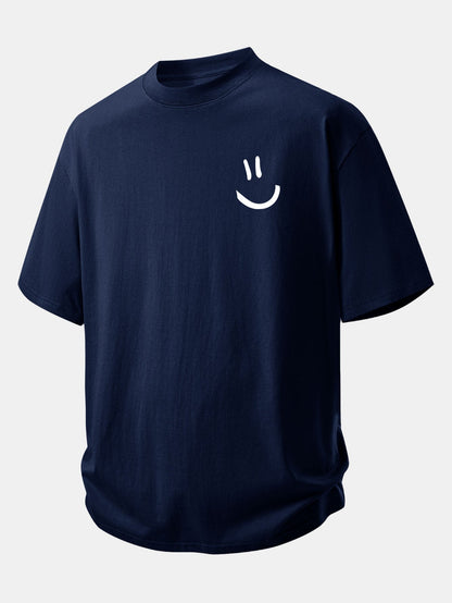 Relax Fit Smiley Face Print Cotton T-Shirt