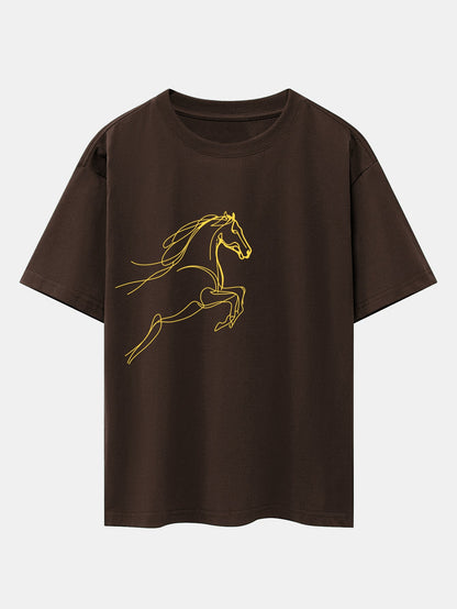 Relax Fit Year of the Horse Print Cotton T-Shirt