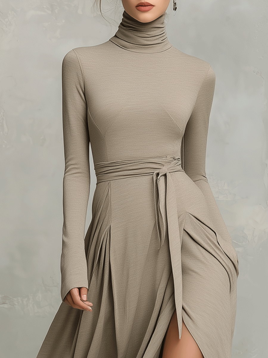 Long Sleeve Knit Blend Fitted Midi Dress