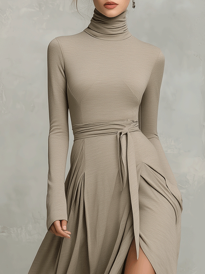 Long Sleeve Knit Blend Fitted Midi Dress