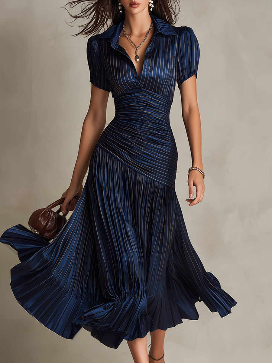 Adriana Retro Stripe Satin Midi Dress