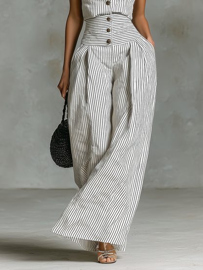 Striped Linen Sleeveless Jumpsuit