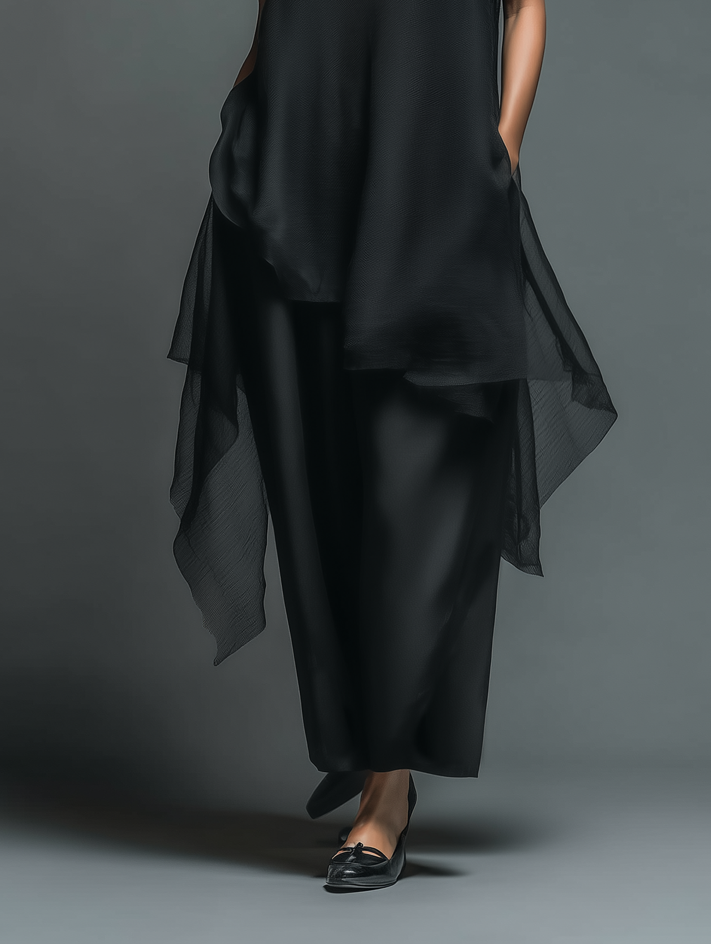 Acetate Slip Dress With Chiffon Overlay Maxi Dress