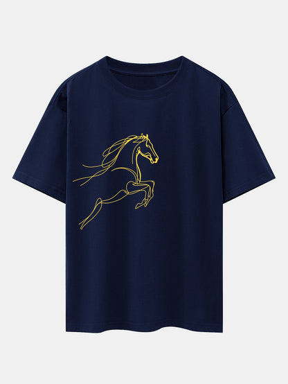 Relax Fit Year of the Horse Print Cotton T-Shirt