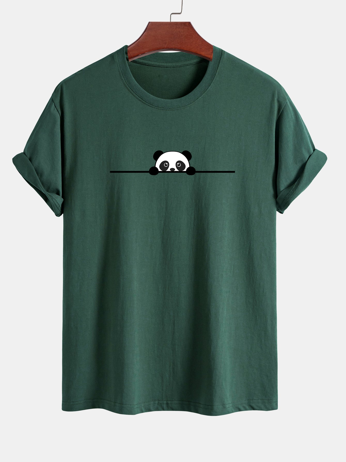 Regular Fit Peeking Panda Print Cotton T-Shirt