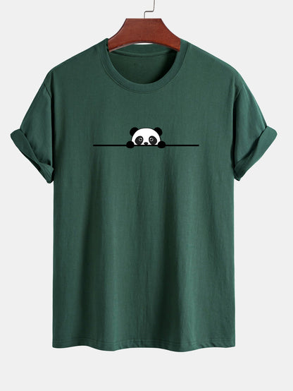 Regular Fit Peeking Panda Print Cotton T-Shirt