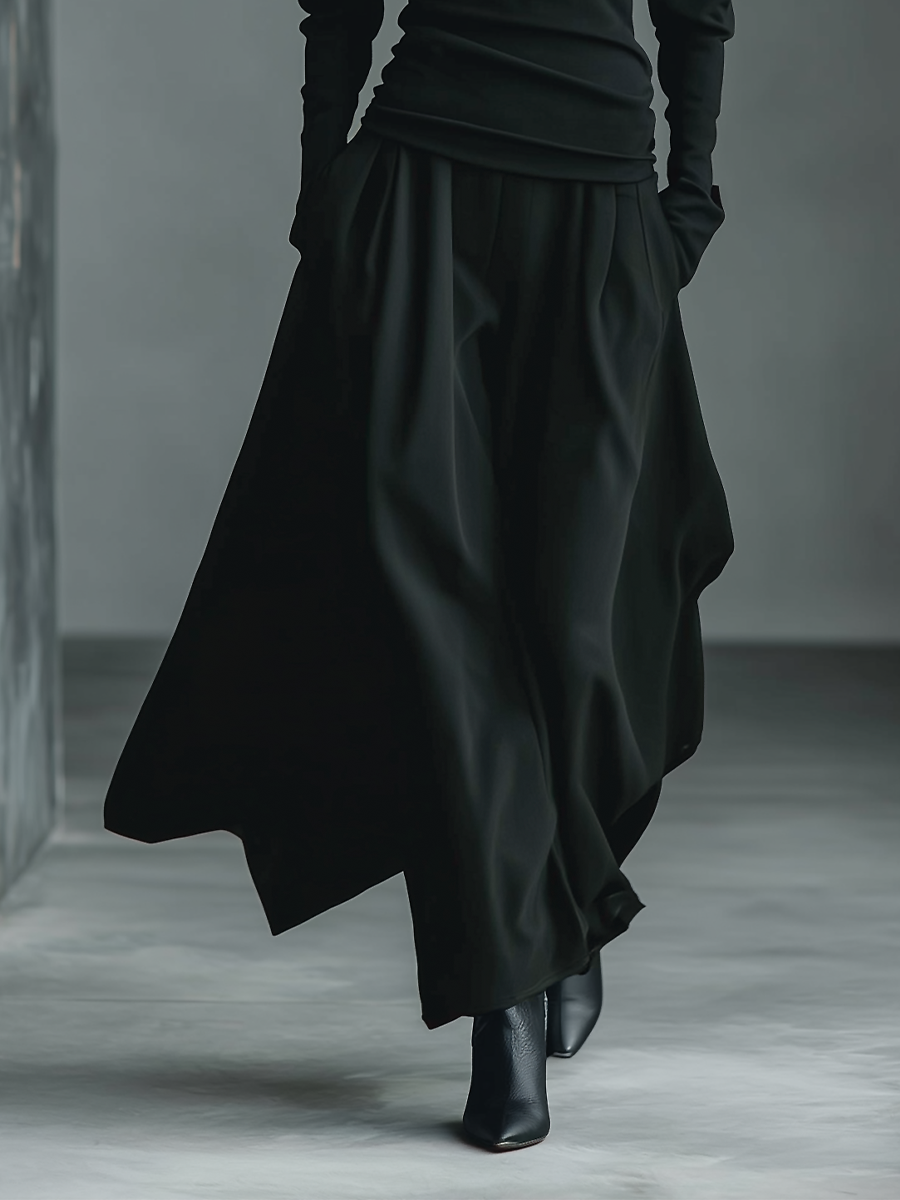 Black Knit Off-Shoulder Top & Woven Skirt Set