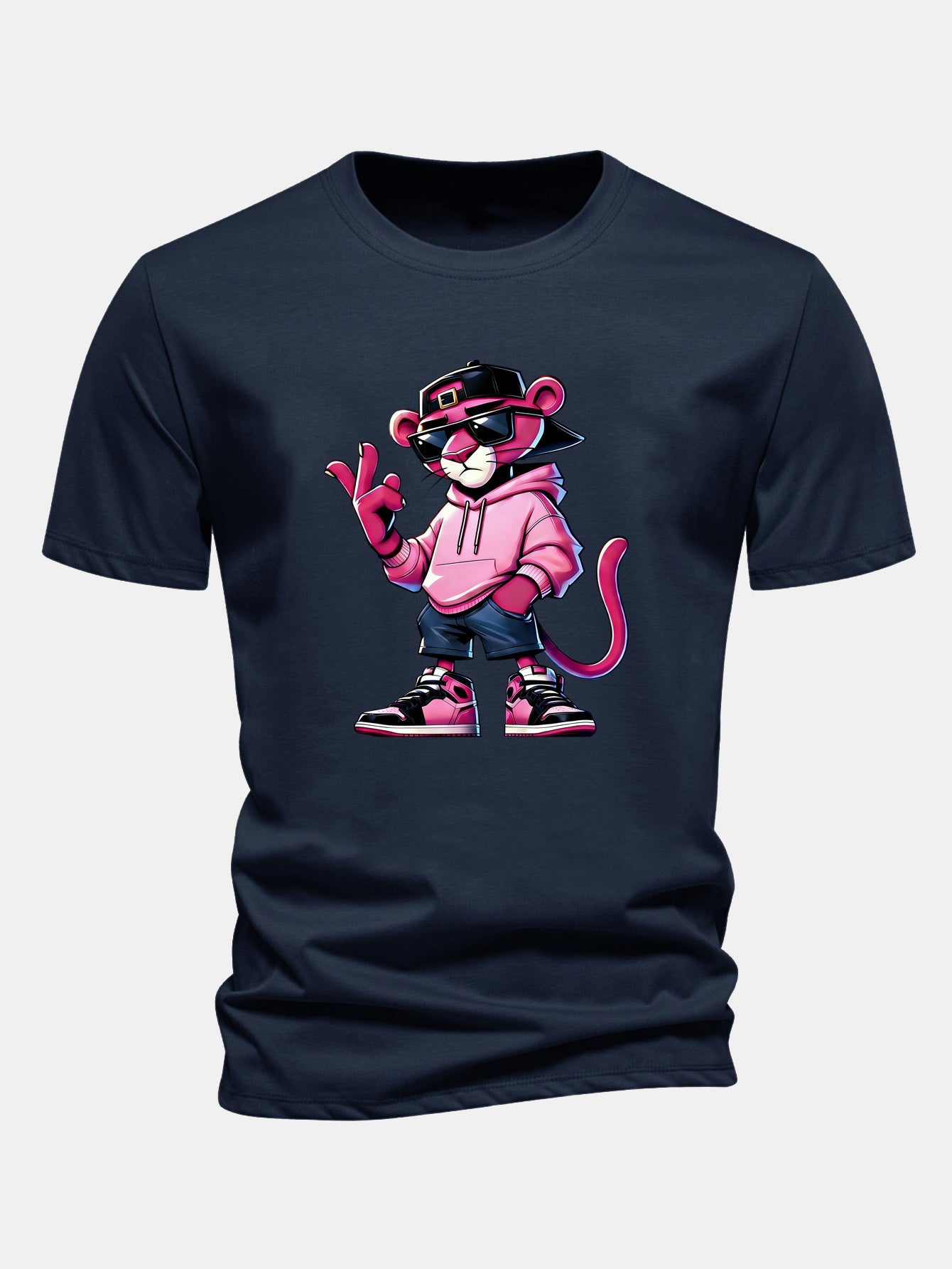 Regular Fit Cool Pink Panther Print Cotton T-Shirt